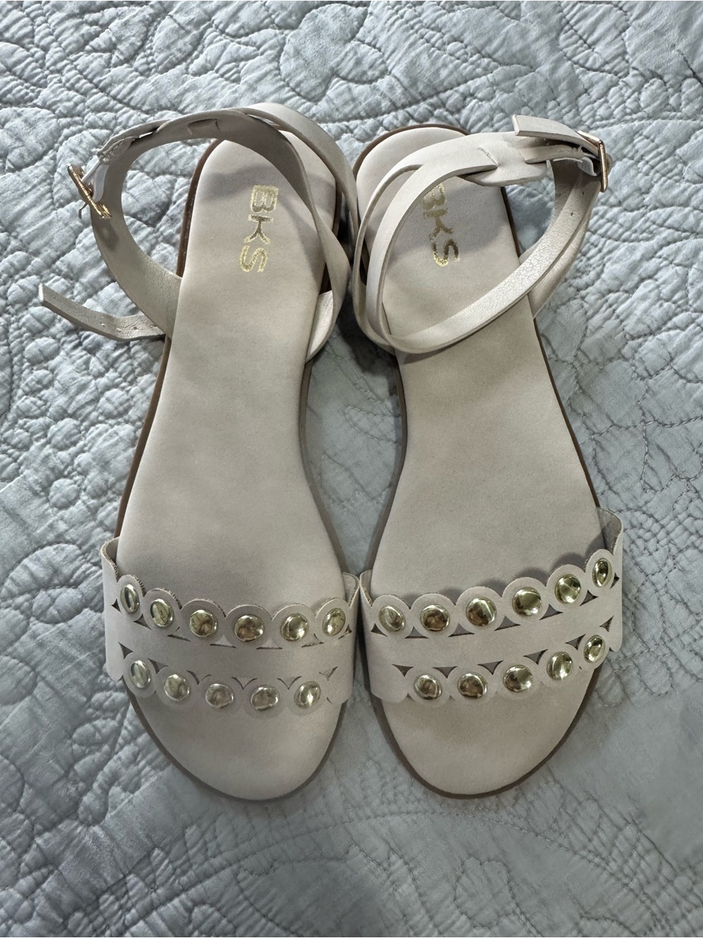 Bakers Cream Studded Ankle-Strap Flat Sandals